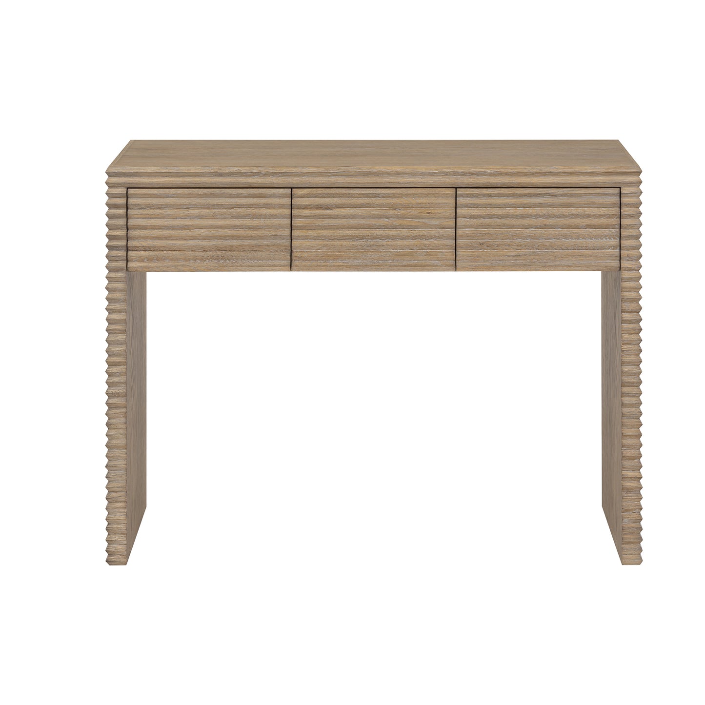 Mandarina Weathered Oak Ribbed Three Drawer Desk