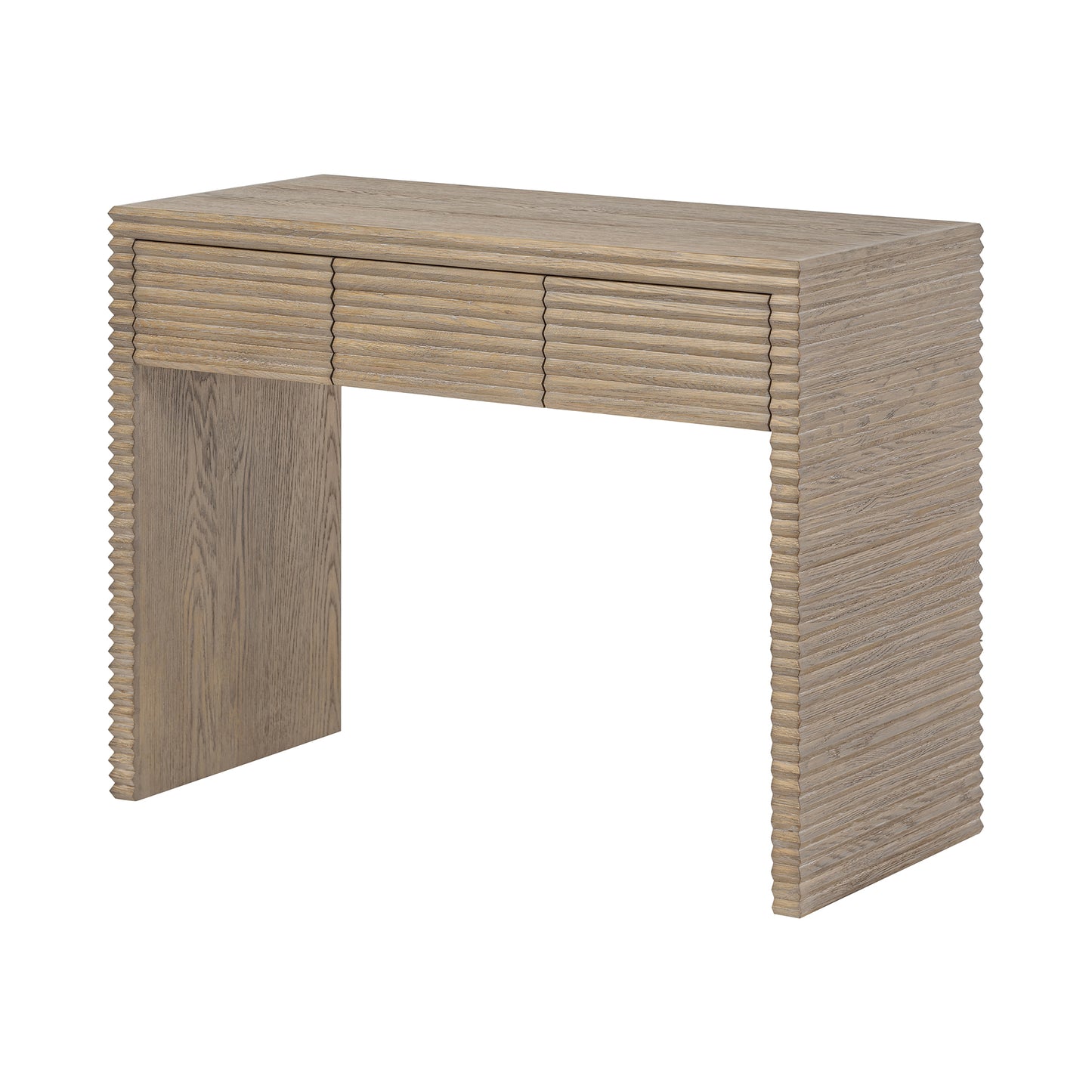 Mandarina Weathered Oak Ribbed Three Drawer Desk