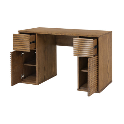 Mandarina Retro Natural Walnut Ribbed Desk with Storage
