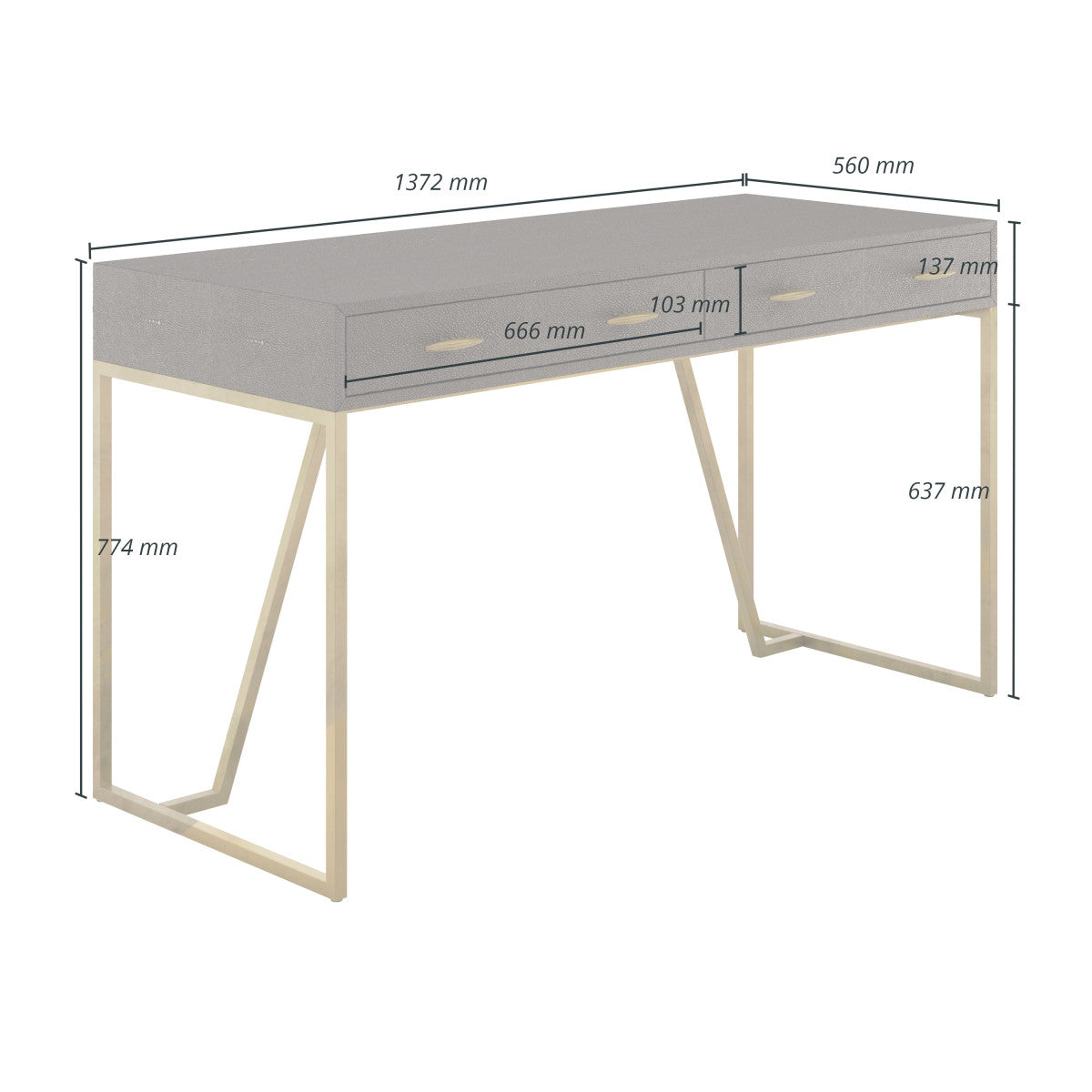 Fortaleza Brown Shagreen and Brass Two Drawer Desk