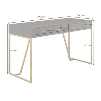 Fortaleza Brown Shagreen and Brass Two Drawer Desk