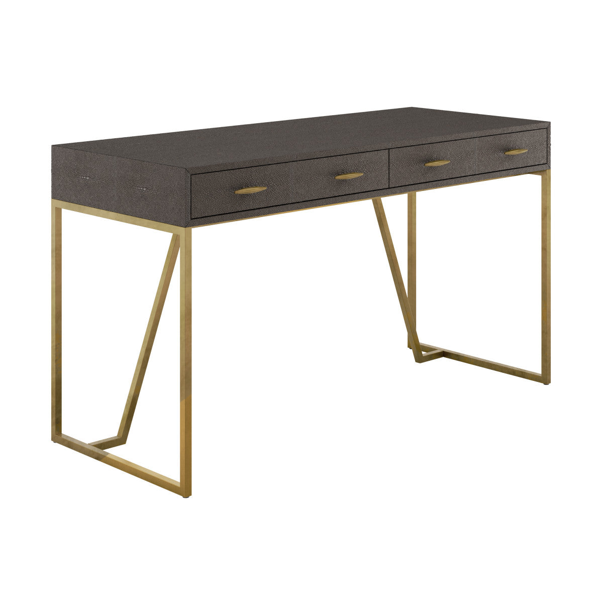Fortaleza Brown Shagreen and Brass Two Drawer Desk