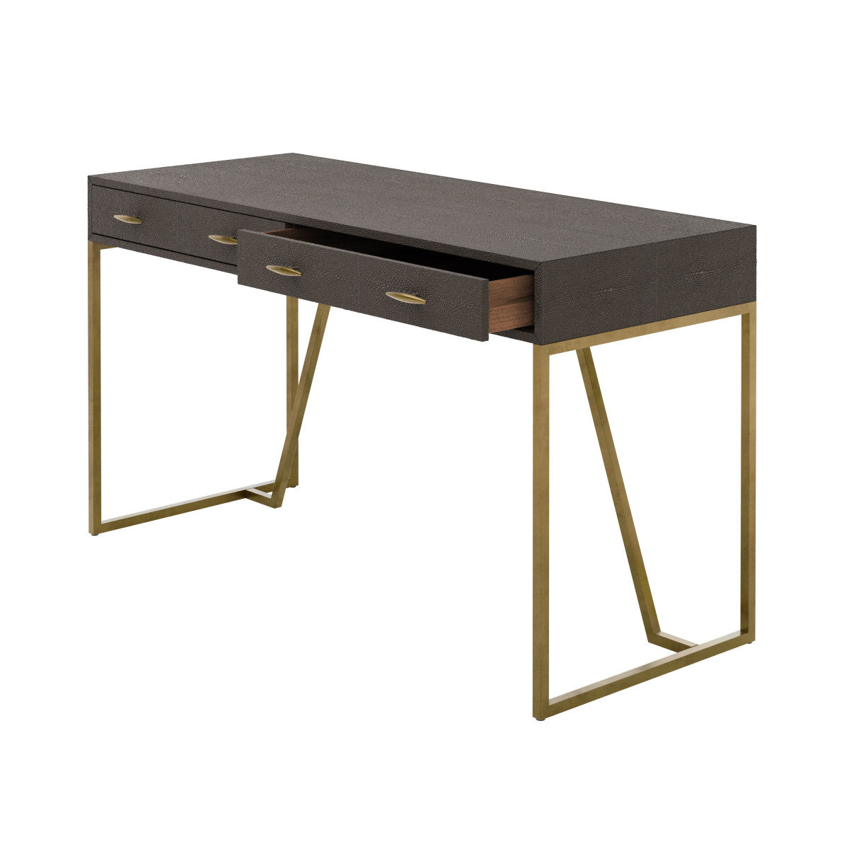 Fortaleza Brown Shagreen and Brass Two Drawer Desk
