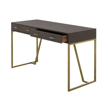 Fortaleza Brown Shagreen and Brass Two Drawer Desk