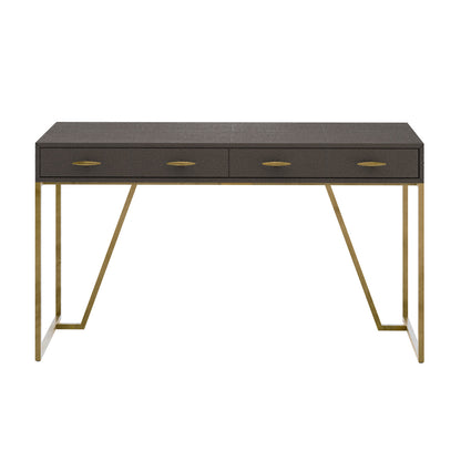 Fortaleza Brown Shagreen and Brass Two Drawer Desk