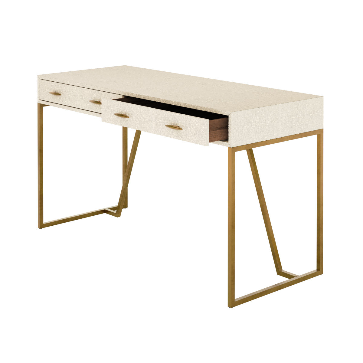 Marau Ivory Shagreen and Brass 2 Drawer Desk