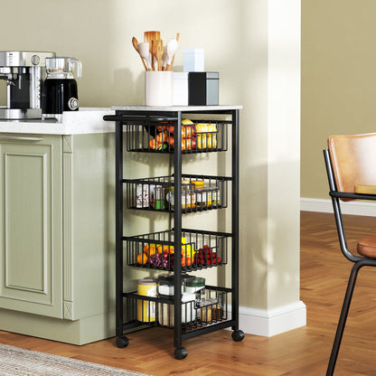 Fimado Metal Grey And Black 4 Basket Mobile Kitchen Trolley With Locking Wheels