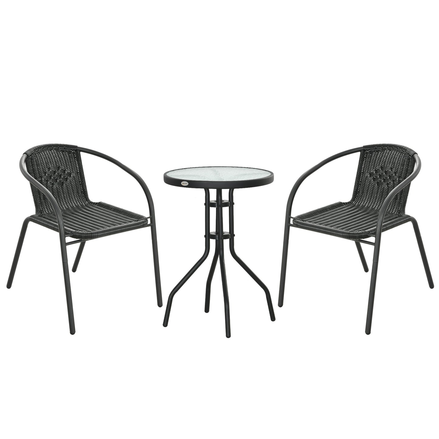 Lara Rattan Black 3 Piece Garden Bistro Table And Chair Set