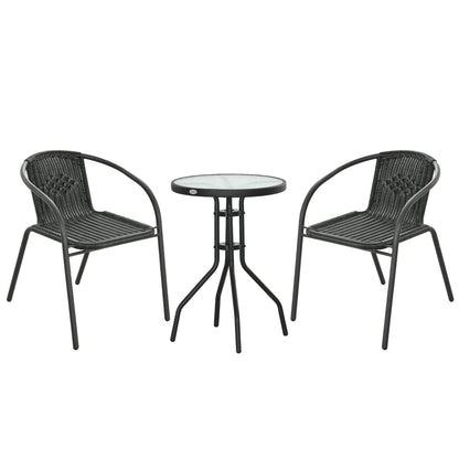 Lara Rattan Black 3 Piece Garden Bistro Table And Chair Set