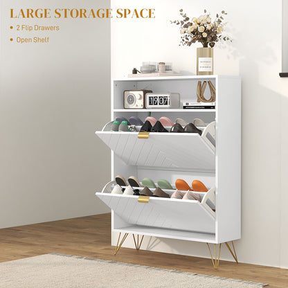 Notafa Wooden White Chevron Cabinet With Gold Accents For 12 Pairs