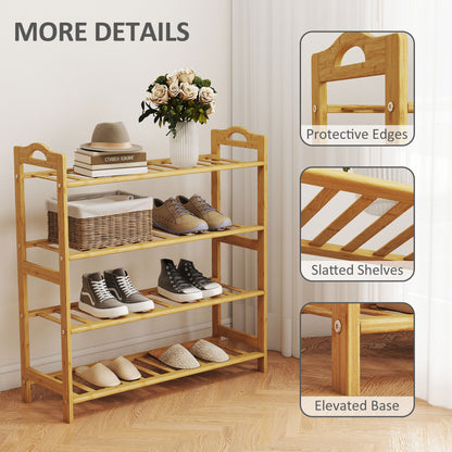 Dicove Bamboo Natural 4 Tier Freestanding Shoe Rack Slatted Shelves