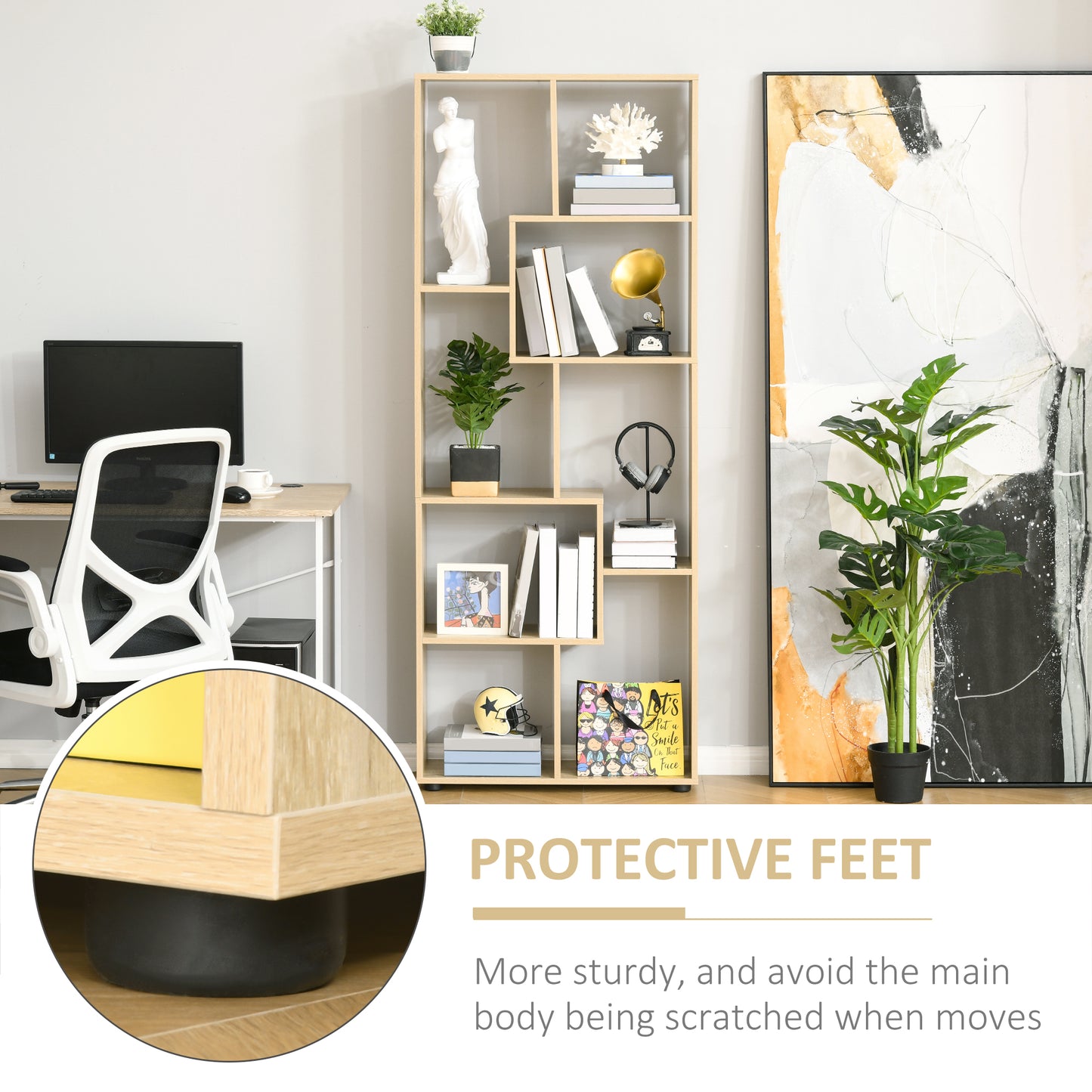 Nevi Ludo Wood Natural Finish Tall 8 Cube Bookcase Room Divider With Freestanding Shelving 70 x 24 x 178 cm