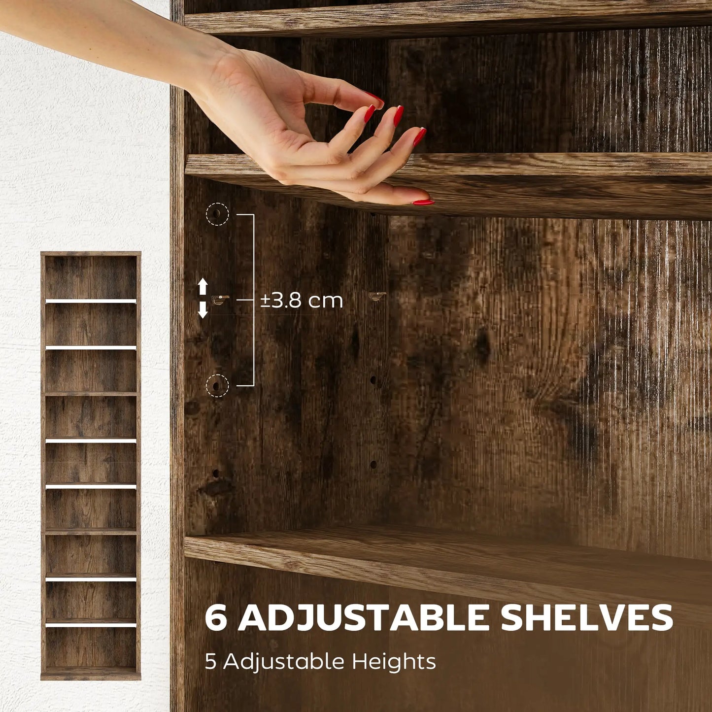 Alste 140cm Wooden Rustic Brown Narrow Bookcase Storage Unit