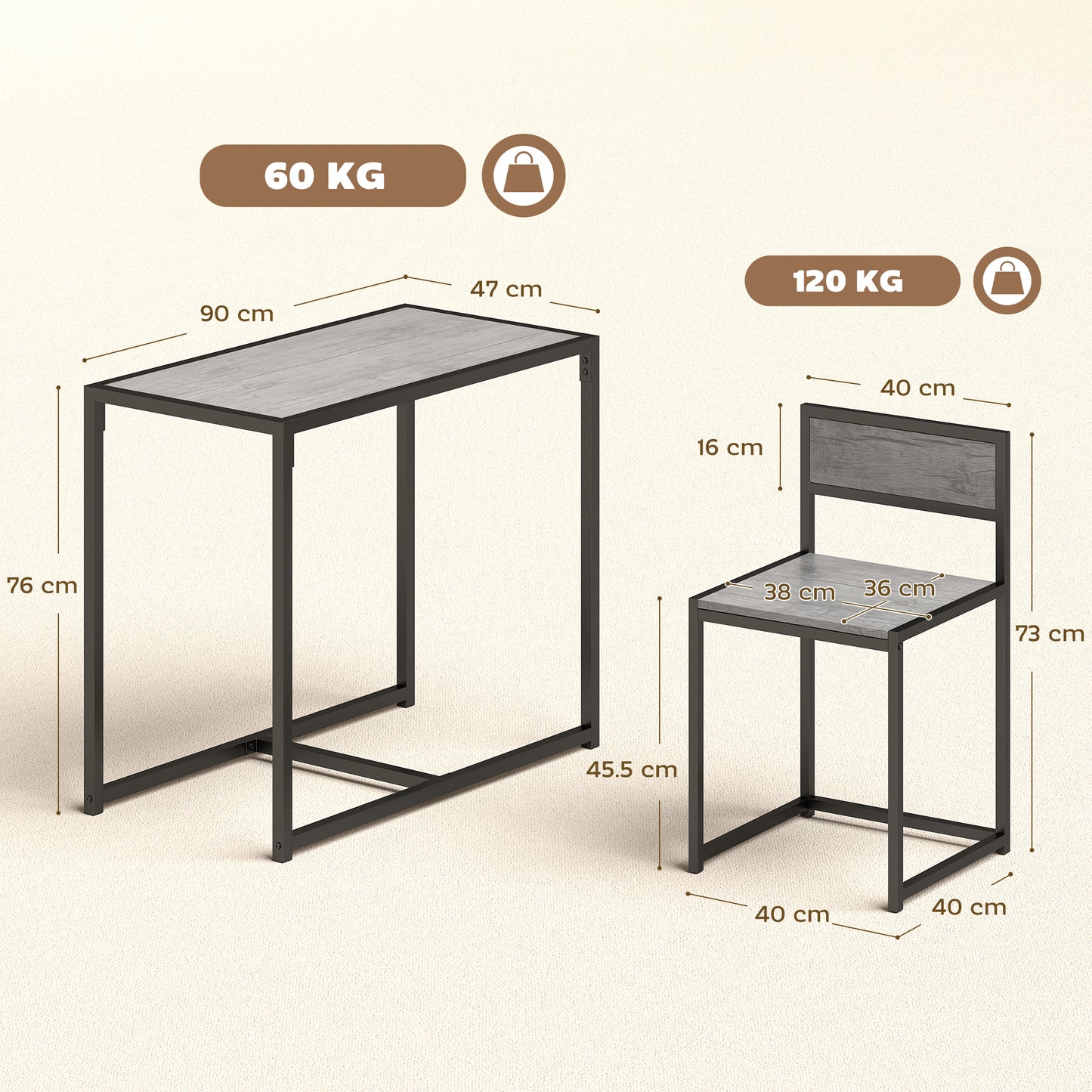 Nenepa 3 Piece Charcoal Grey Wood Effect Dining Table And Stools