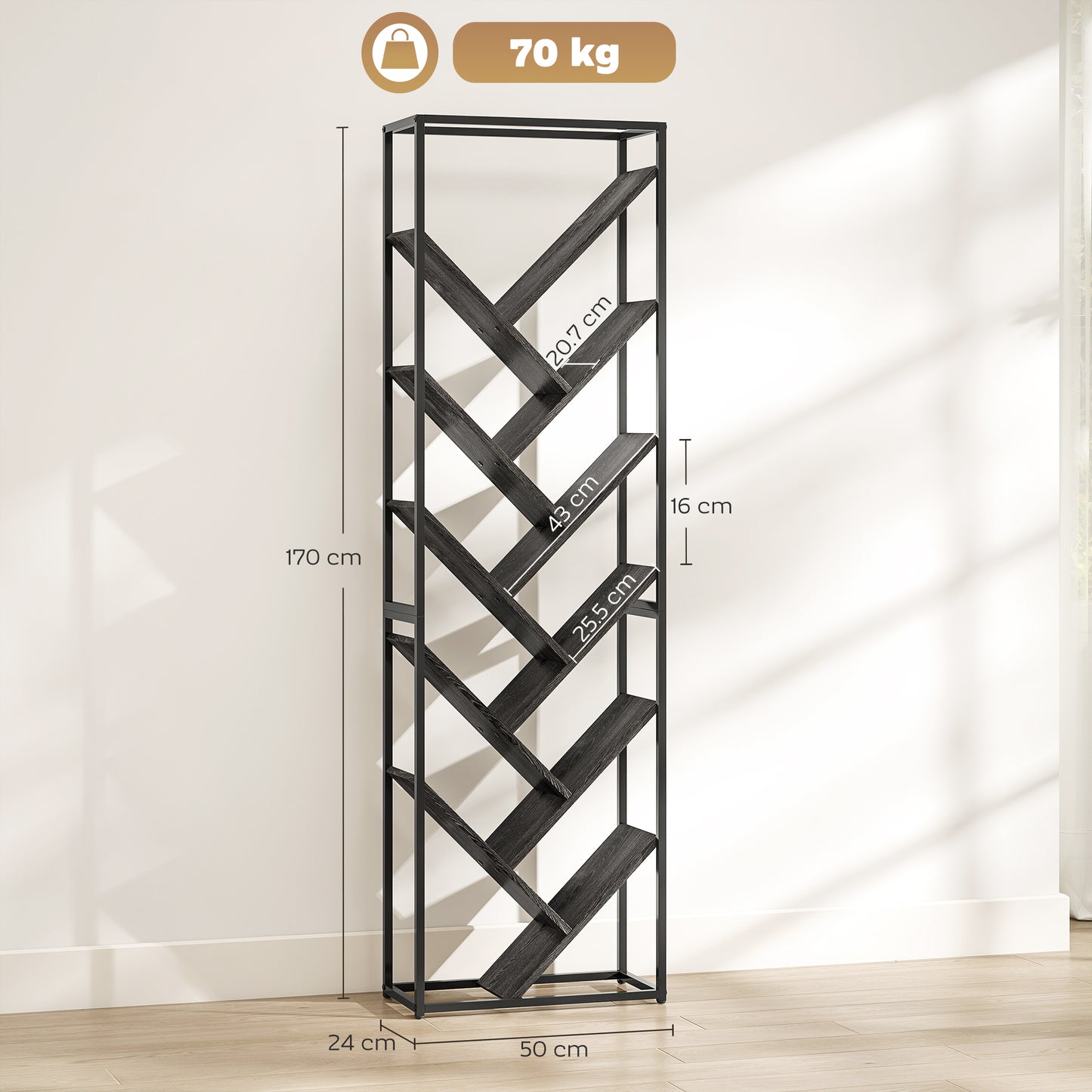 Coco Rine Metal And Wood Black And Grey 10 Tier Industrial Style Bookcase