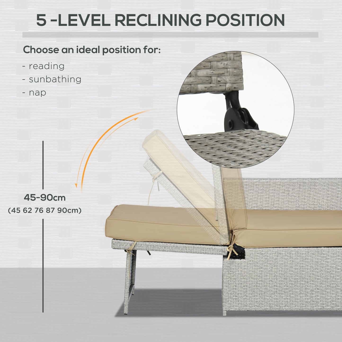 Luva Faux Rattan Grey and Beige 5 Piece Adjustable Sun Lounger Set With Storage Table And Footstools