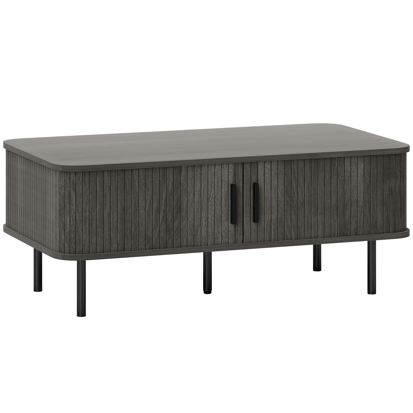Yocoma Wooden Grey Wood Effect Rectangular Coffee Table With Tambour Doors