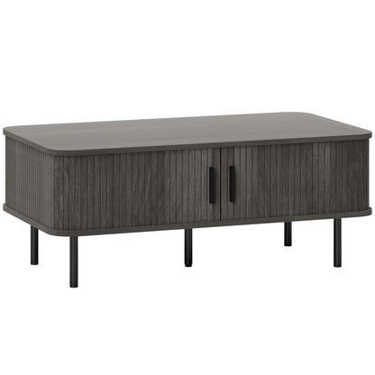Yocoma Wooden Grey Wood Effect Rectangular Coffee Table With Tambour Doors