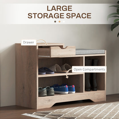Lapa Wooden Multi Compartment Shoe Bench 1 Drawer Grey Cushioned Seat