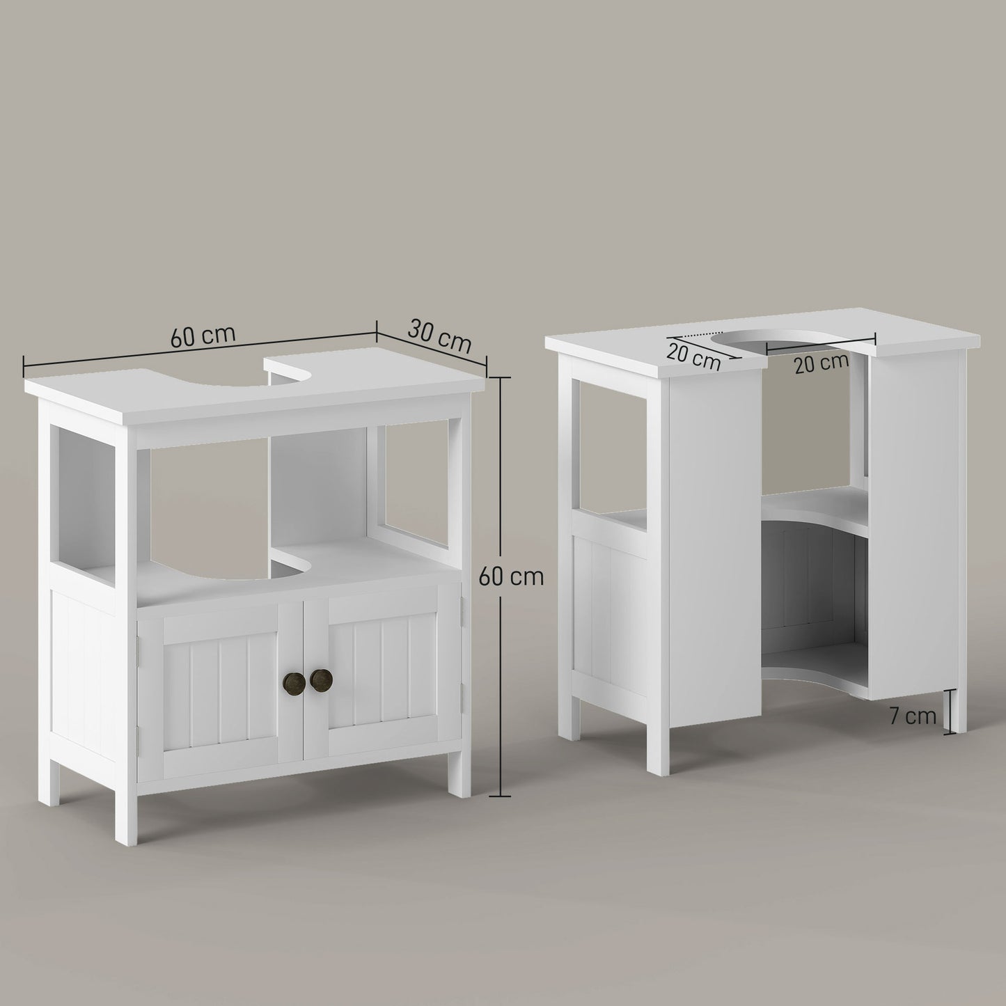 Dilaco White Fauxdestal Sink Storage Cabinet With Double Doors And Internal Shelving