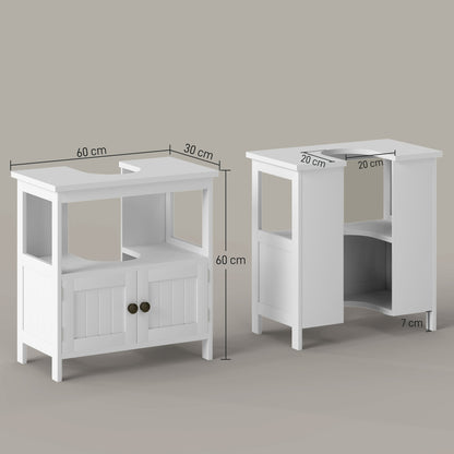 Dilaco White Fauxdestal Sink Storage Cabinet With Double Doors And Internal Shelving