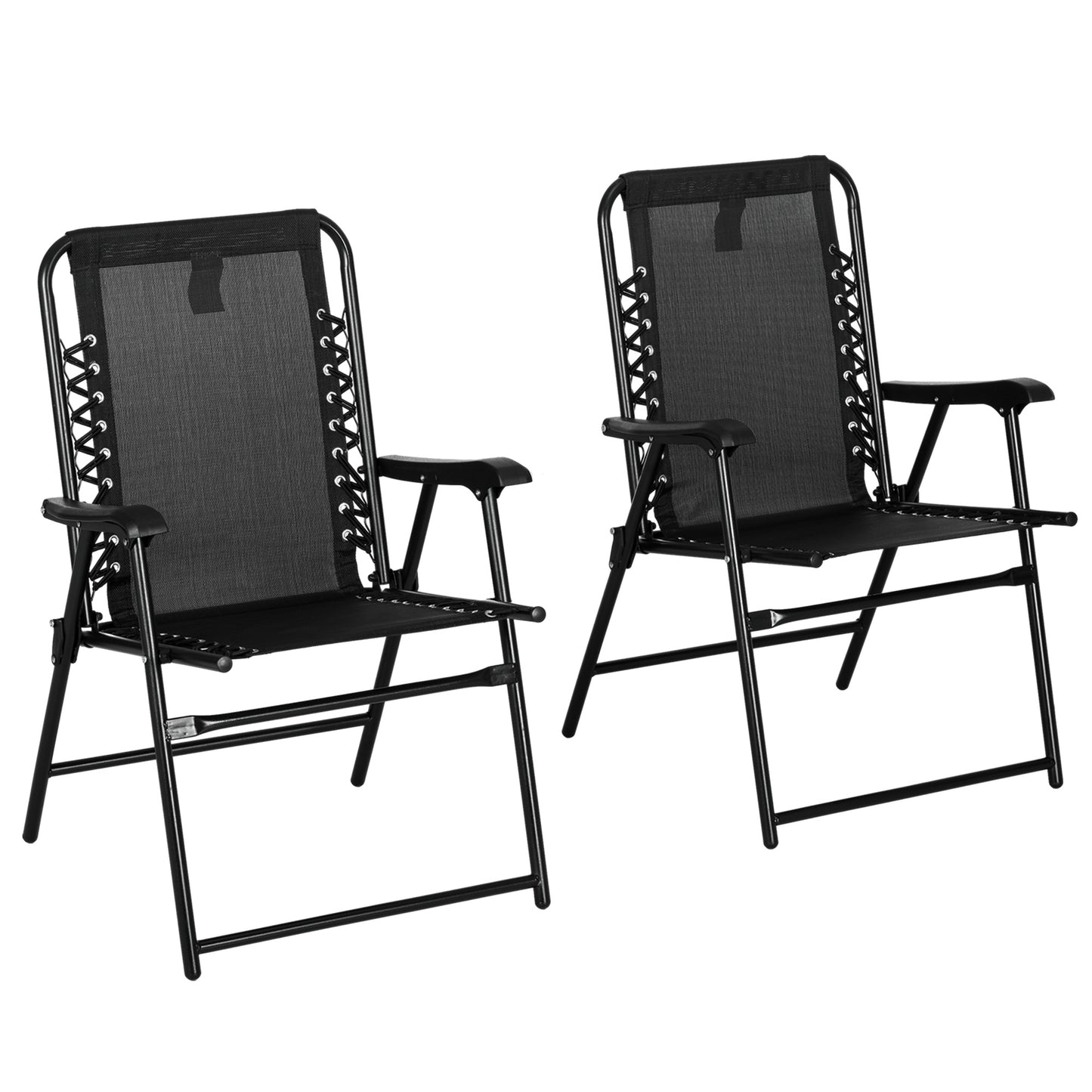 Palo Set Of 2 Metal Black Folding Outdoor Lounger Chairs With Armrests