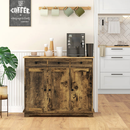 Vesudo Rustic Brown Sideboard With 3 Doors 3 Drawers 2 Shelves