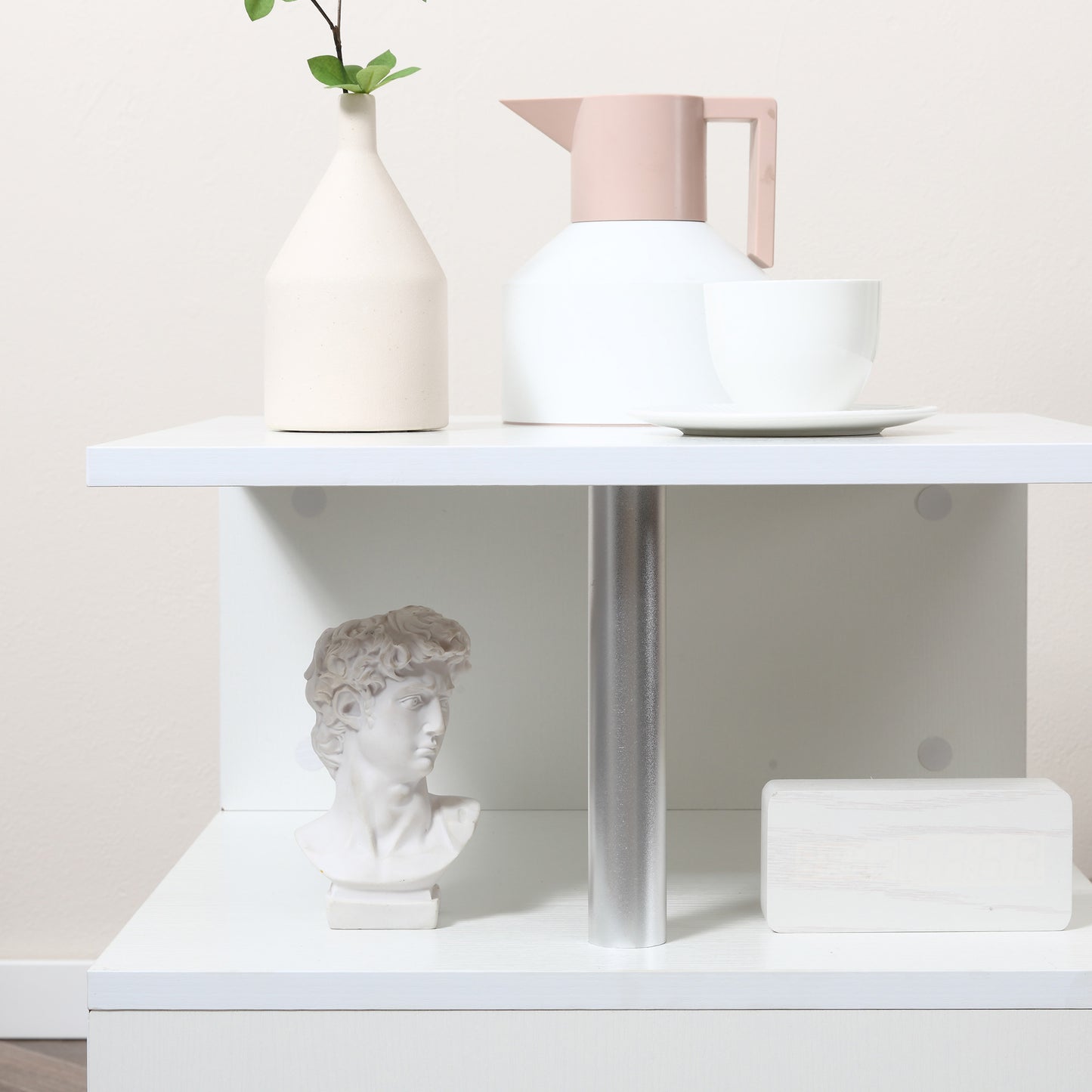 Coyora Wooden White Set Of 2 Cube Side Tables With 2 Tier Storage S Shaped