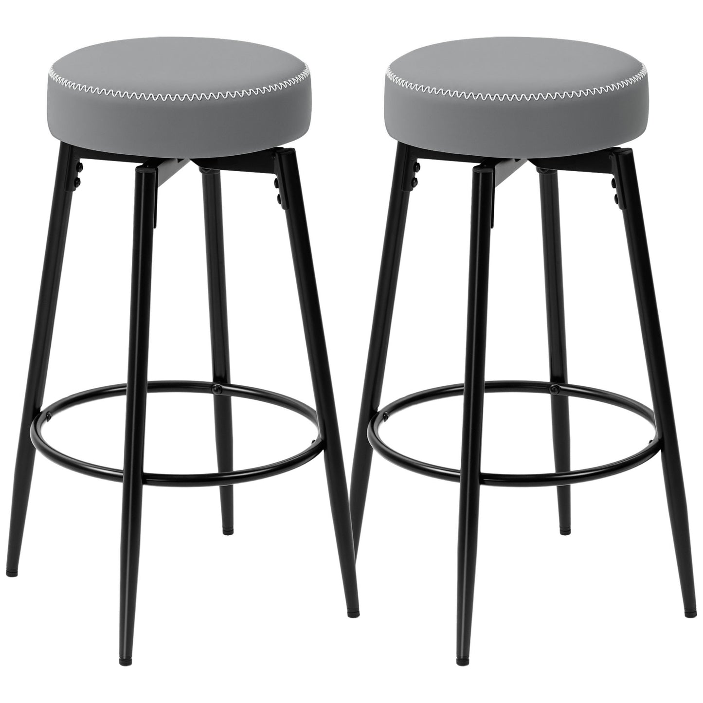 Relura Faux Leather Grey And Black Bar Stools Set Of 2 With Footrests