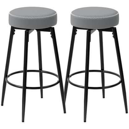 Relura Faux Leather Grey And Black Bar Stools Set Of 2 With Footrests