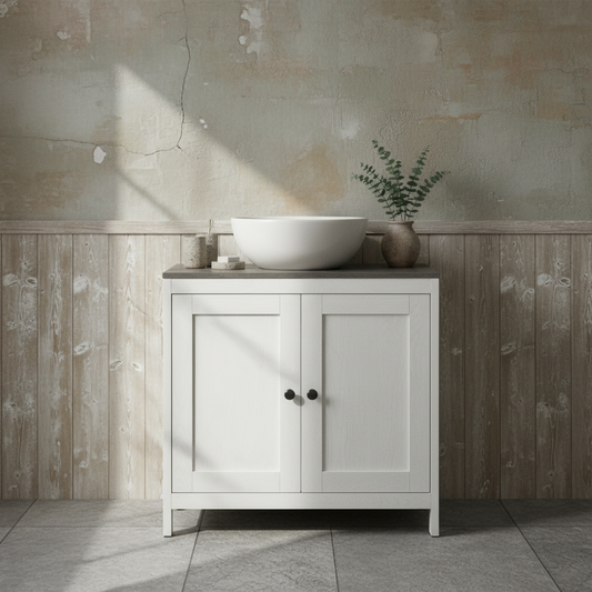 Narile Antique White Under Sink Vanity Storage Cabinet With Double Doors And Adjustable Shelving