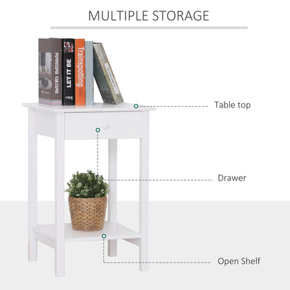 Neka Wooden White Bedside Table With Drawer And OFauxn Shelf