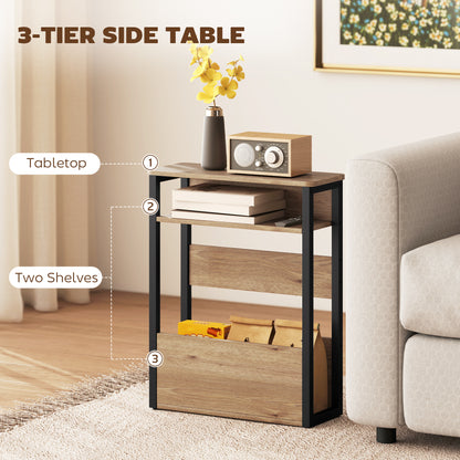 Neleke Metal And Wooden Black And Walnut Industrial Accent Magazine Side Table