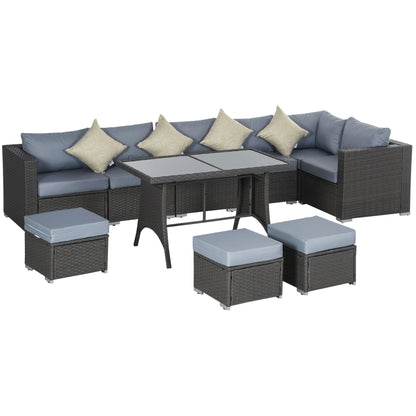 Vihatta Rattan Grey And Dusty Blue 9 Seater Outdoor Corner Dining Sofa Set