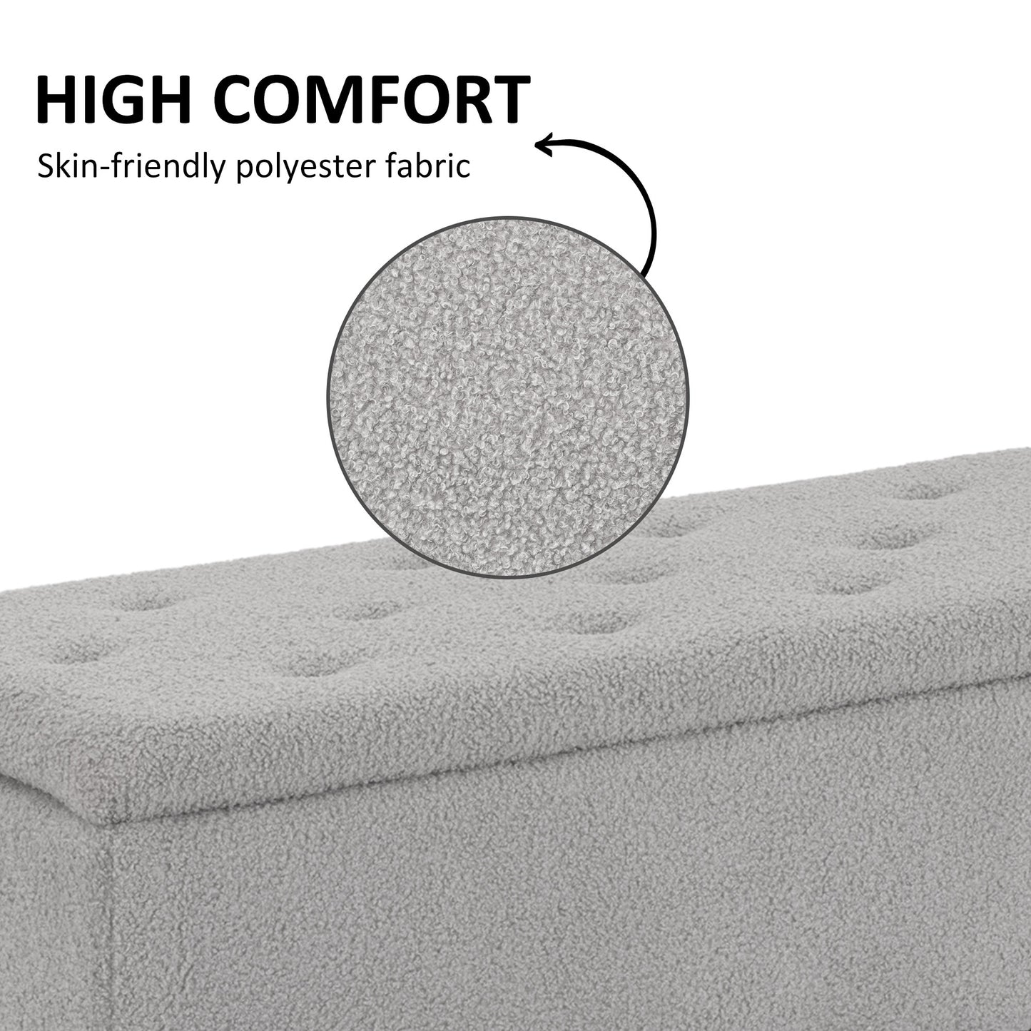 Vemovi Fabric Grey Storage Ottoman Bench With Wooden Legs 57 Litre