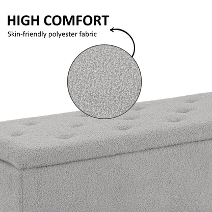 Vemovi Fabric Grey Storage Ottoman Bench With Wooden Legs 57 Litre