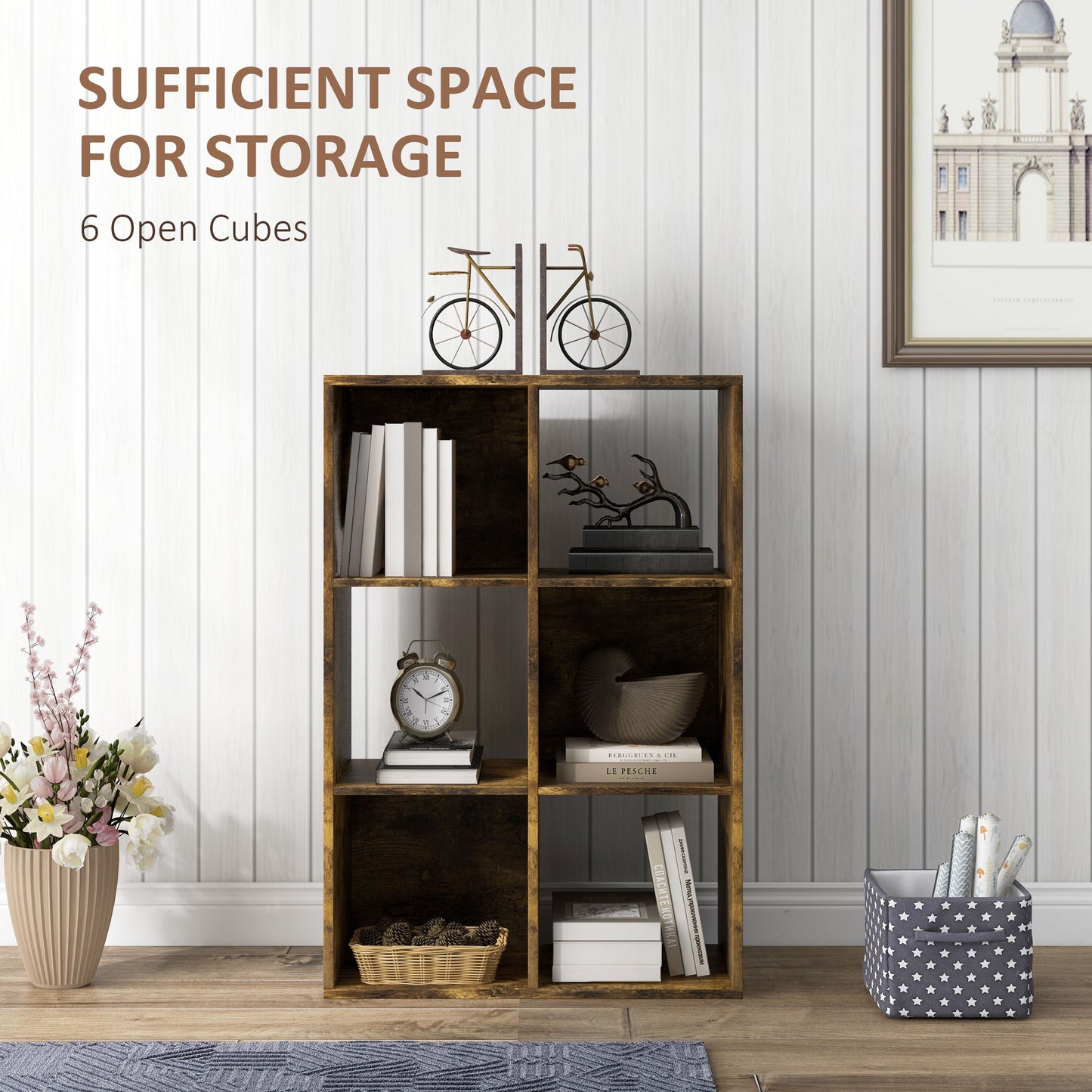 Mike Wood Rustic Brown 6 Cube Storage Bookcase