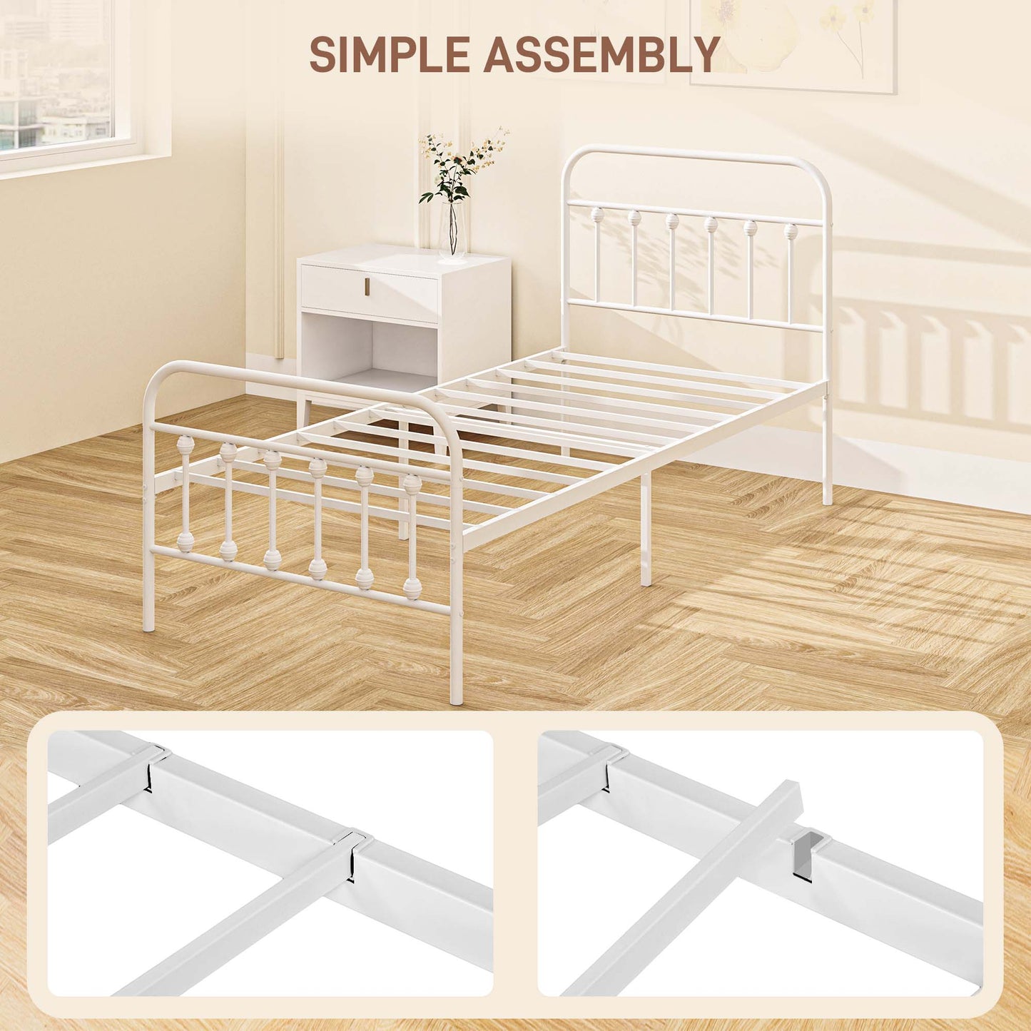 Keli 3FT White Metal Minimalist Single Metal Bed Frame
