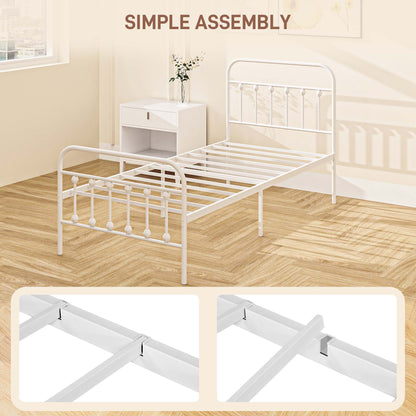 Keli 3FT White Metal Minimalist Single Metal Bed Frame