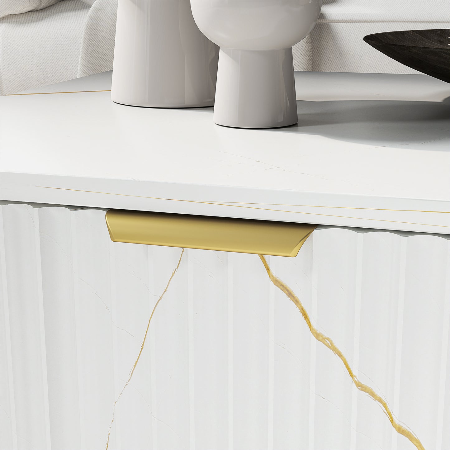Lima Wooden White Marble Effect and Gold Coffee Table With 2 Storage Drawers