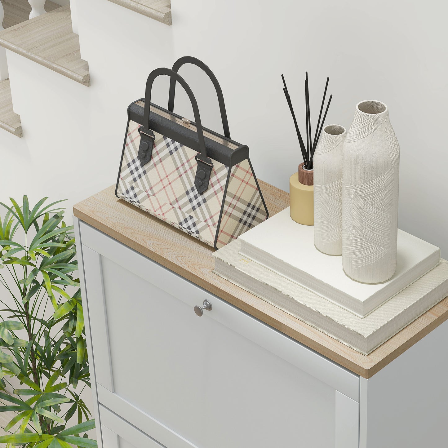 Lone Wooden White and Natural Compact 3 Drawer Shoe Cabinet