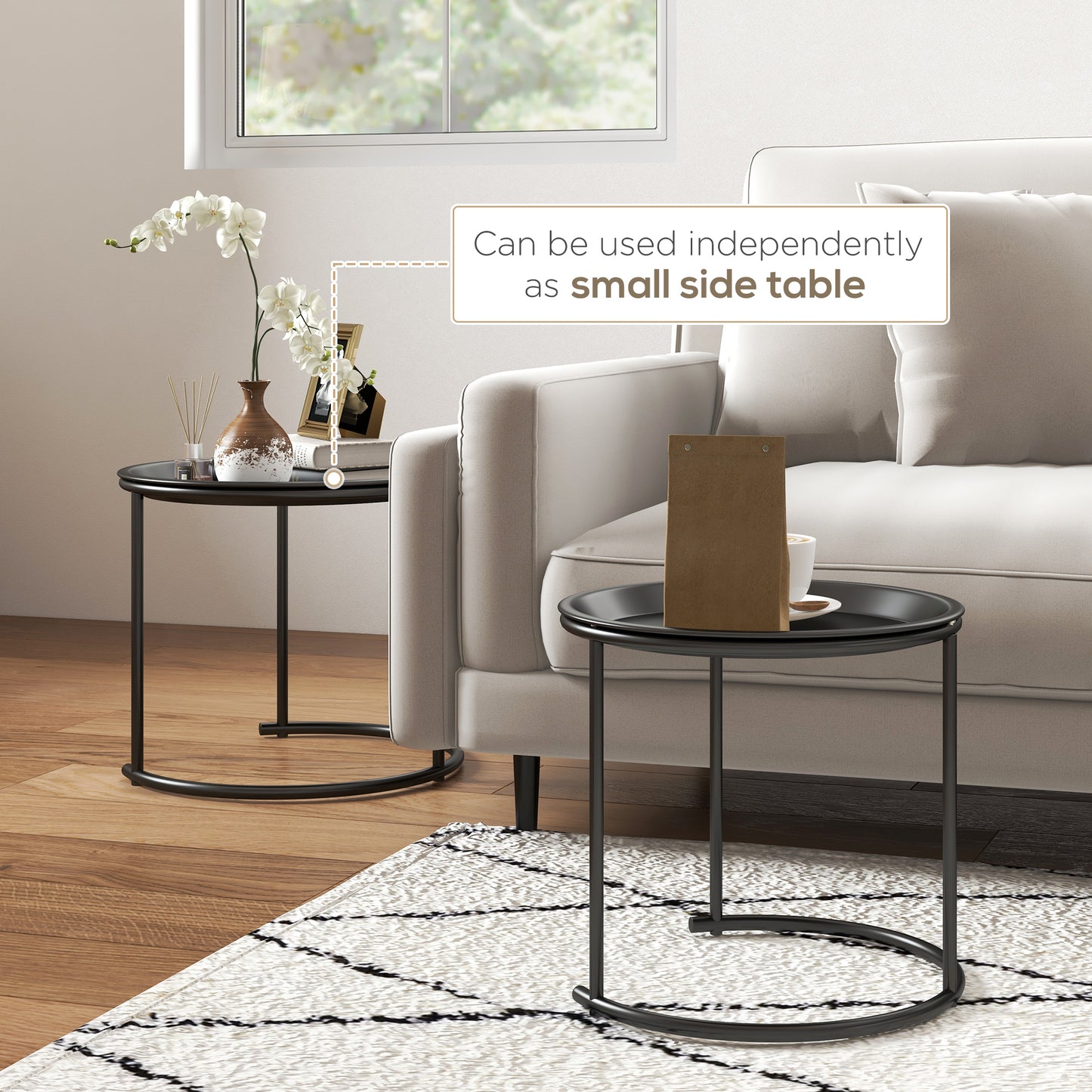 Fise Set Of 2 With Removable Tray Tops Metal Black Coffee Tables