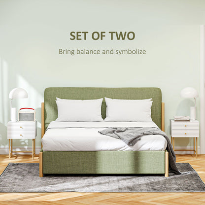 Satosu Set Of 2 White And Gold Elegant Bedside Tables with Ribbed Drawers