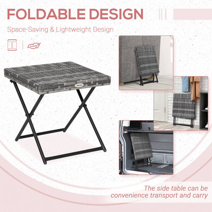 Tasaso Faux Rattan Grey Square Folding Outdoor Side Table With Steel Frame