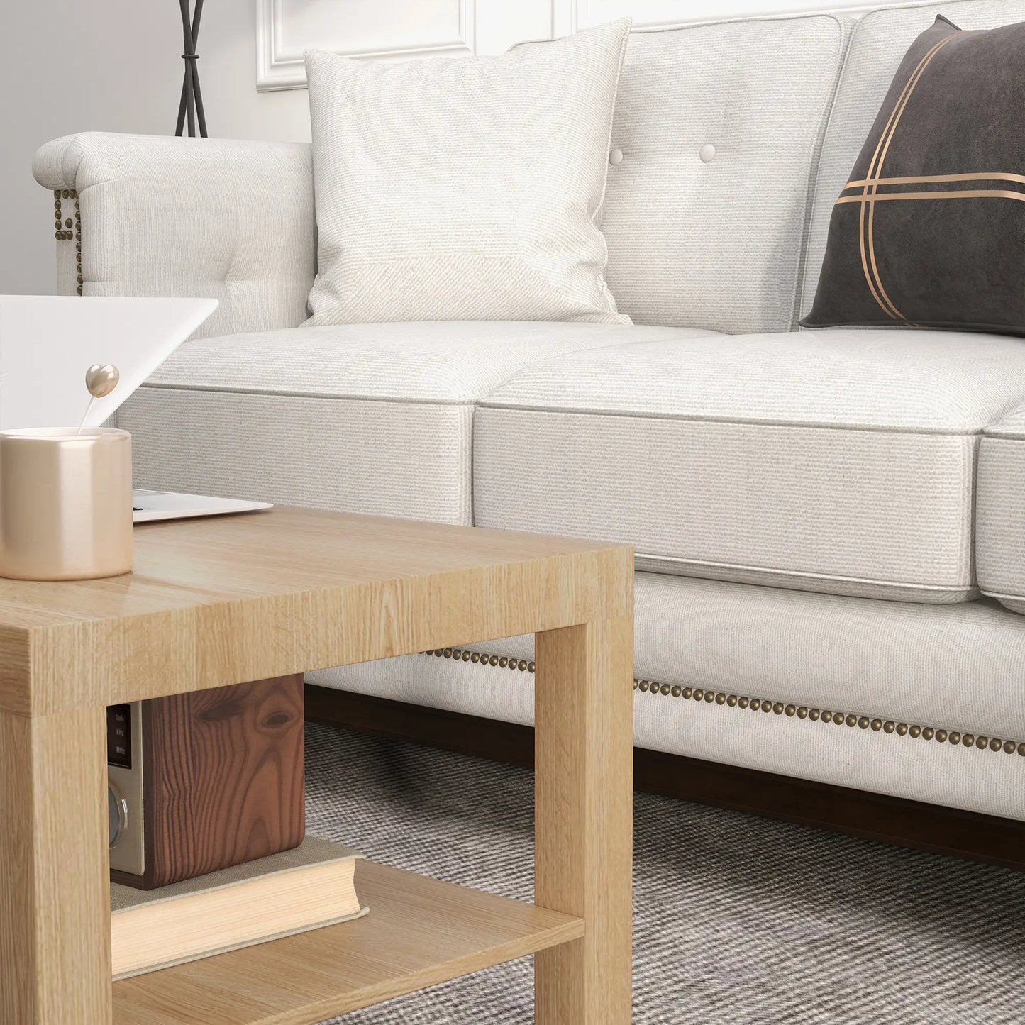 Wooden 90cm Natural Finish Rectangular Coffee Table with Bottom Shelf