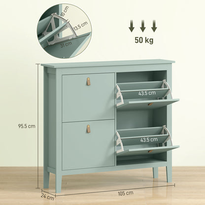 Margarita Wooden Mint Green 4 Drawer Shoe Cabinet Faux Leather Handles