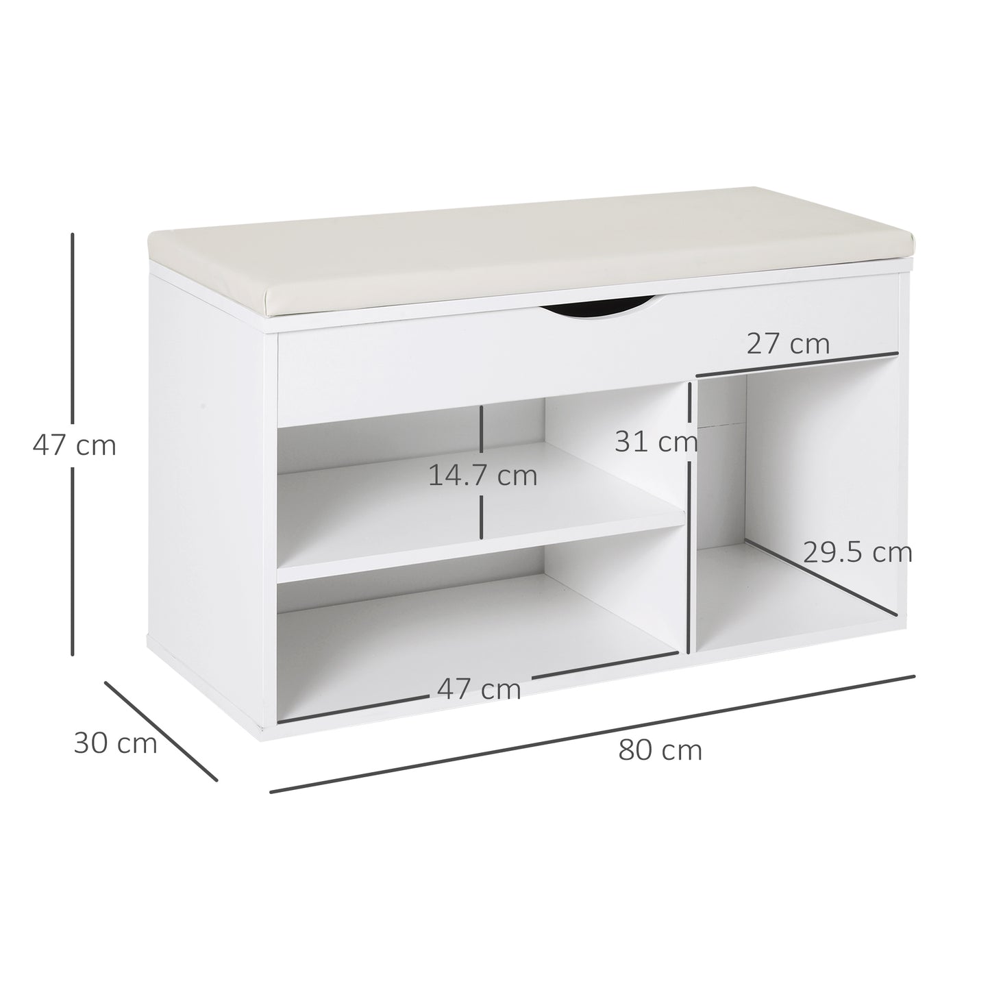Sokari Wooden White Shoe Storage Bench 1 Drawer And Padded Seat