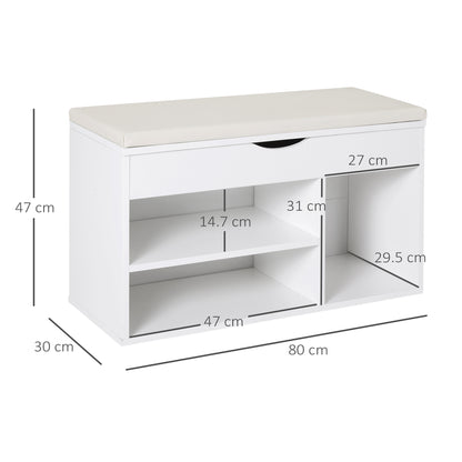 Sokari Wooden White Shoe Storage Bench 1 Drawer And Padded Seat