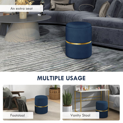 Pazima Velvet Blue Storage Ottoman With Soft Upholstered Finish Gold Accent
