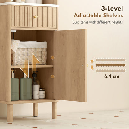 Fasu Slim Bathroom Storage Cabinet With Soft Close Drawer Rail Wood Effect Finish